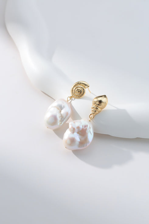 Gold Conch Large Baroque Pearl Earrings - House Of Pearls